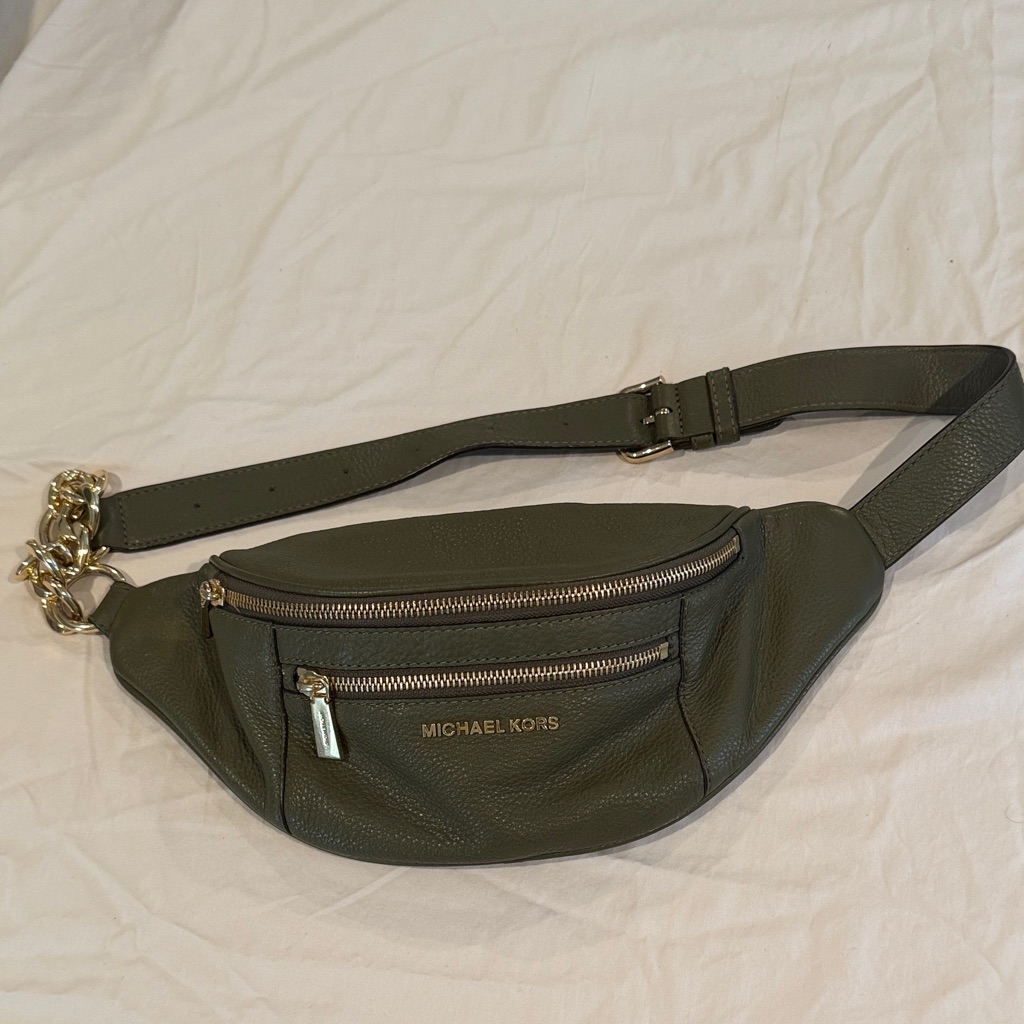 Michael Kors Dark Green Belt Bag With Gold Details